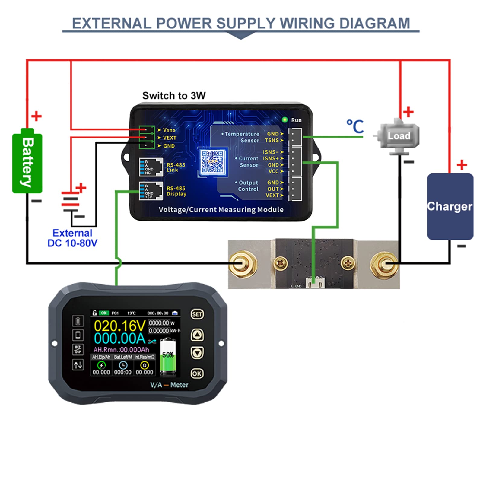Telituny Battery Coulomb Meter Ammeter, Mobile Control Monitor, Bluetooth Meter for Solar System Boat RV Car Engine (KG140F0-400A