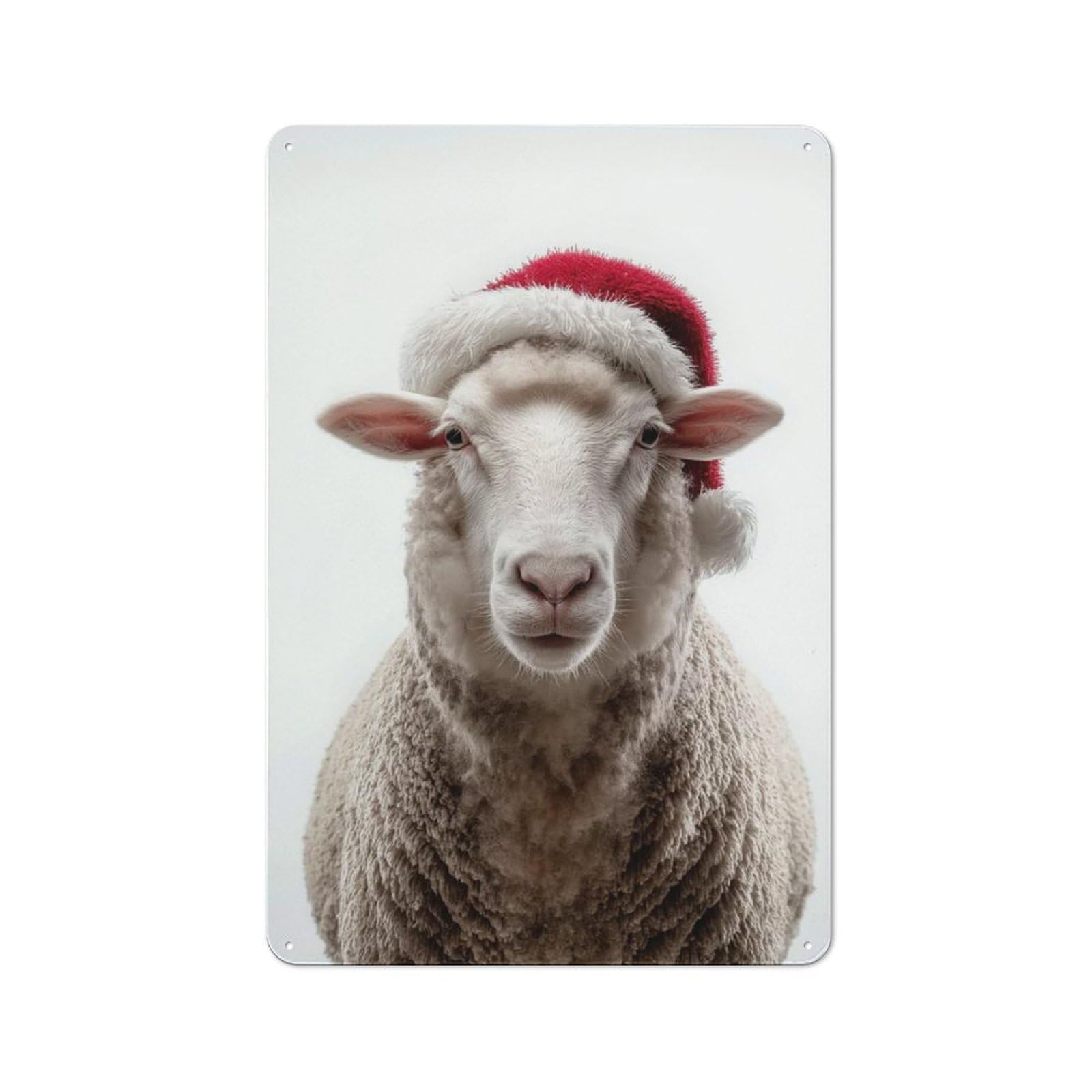 Junmoney Sheep Wearing Santa Hat Retro Retro Metal Sign 30X20cm Featuring Old Style Wall Plaque For Lounge, Study, Pub Or Wall Gallery