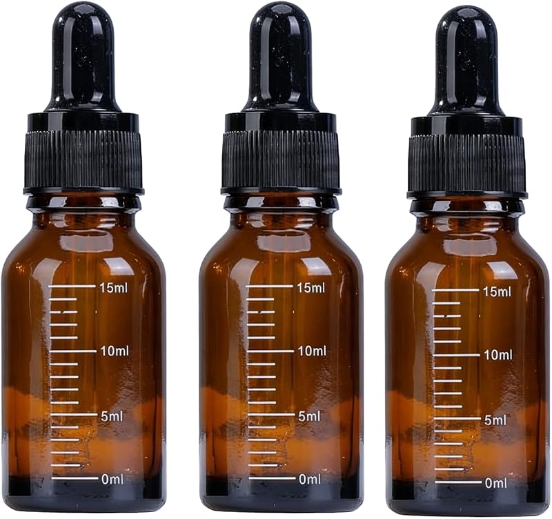 erictry Frascos Conta-gotas Recarregáveis de Vidro Âmbar com Pipeta, 15 mL, Pacote com 3