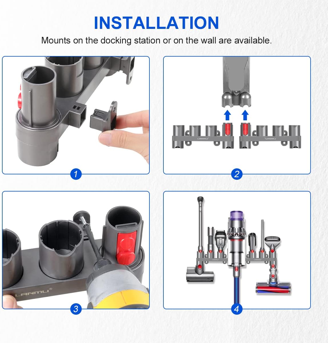 LANMU Accessory Holder Compatible with Dyson V15 V12 V11 V10 V8 V7 Outsize Cordless Vacuum Cleaner, Docking Station Attachments Organizer, Fit V12 V15 Motorized Tools