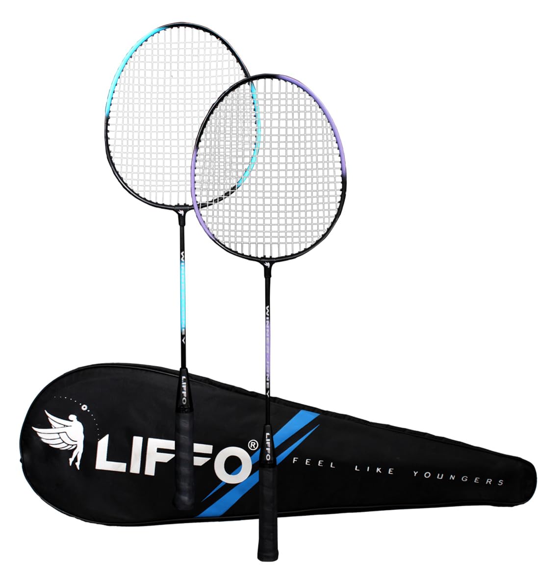 Liffo® Badminton Racquet Aluminium with Full-Cover Set 2Pcs (Purple -Blue) (Winner-Jrney)-image-2
