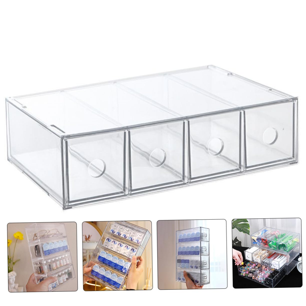 Gatuida Organizer per Conservare e Organizzare Cosmetici in Acrilico Trasparente per Trucco 4 Scomparti e Cassetti Impilabili, Semplice e Raffinato