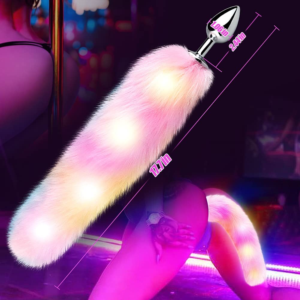 FST Sexy Fox Tail Anal Plug Sex Foreplay Glowing Adult Toys Fashion Role-Playing Alloy Anus Stopper Furry Pink Faux Fox Tail Couples Lover Flirting Libido Stimulation Toys (S)
