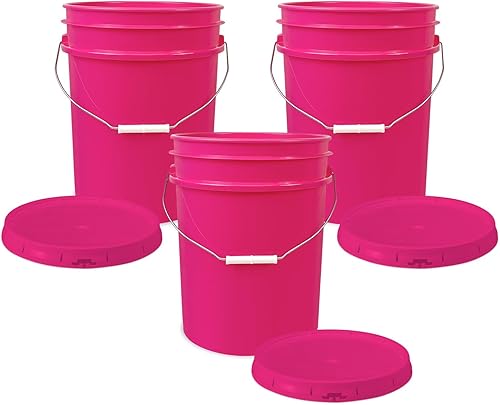 Cubo de plástico de 5 galones con tapa hermética I Cubo de grado alimenticio Rosa Sin BPA I Heavy Duty 90 mil cubo multiusos reutilizable I Made
