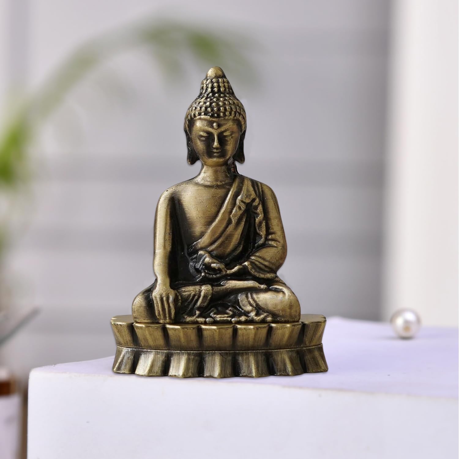ascension Metal Gautam Buddha Statue Blessing Buddha Showpiece for Car Dashboard Home Office Shelf Desktop Living Room Feng Shui Good Luck Gift Items