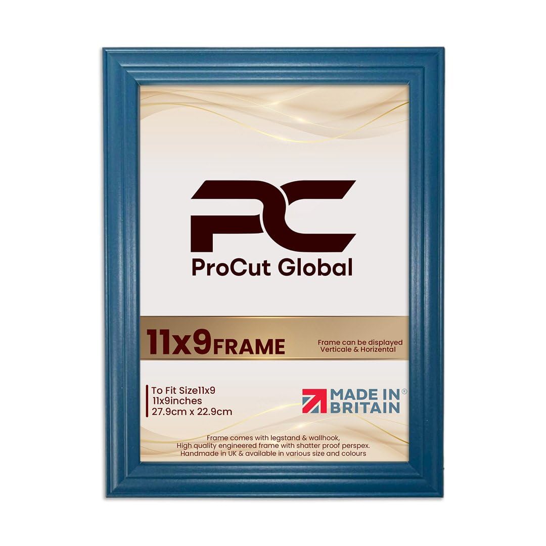Procut Global 11X9 Navy Blue Picture Frames - Classic Wooden Photo Frame with Shatterproof Perspex for Wall or Tabletop - Perfect for Posters, Certificates & Prints - Sizes & Colors Available