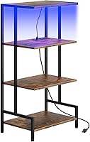 Arbuxzuy 4-Tier Wooden AV Media Stand with LED Lights & Power Outlet - Corner Shelf for Xbox, DVD Players, Vinyl Records