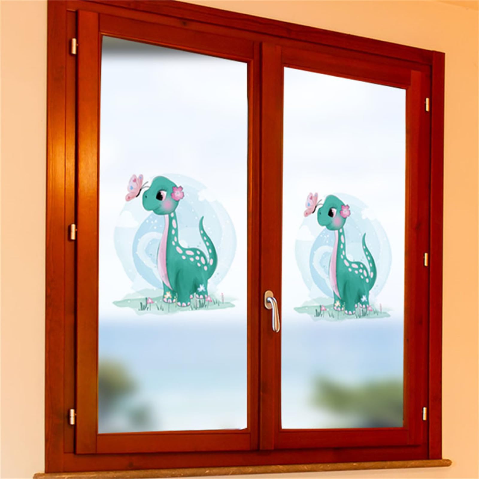 Fensterfolie Blickdicht Sichtschutzfolie, Sichtschutzfolie für Fenster, Motiv: Mädchen, Dinosaurier, Schmetterling, selbstklebend