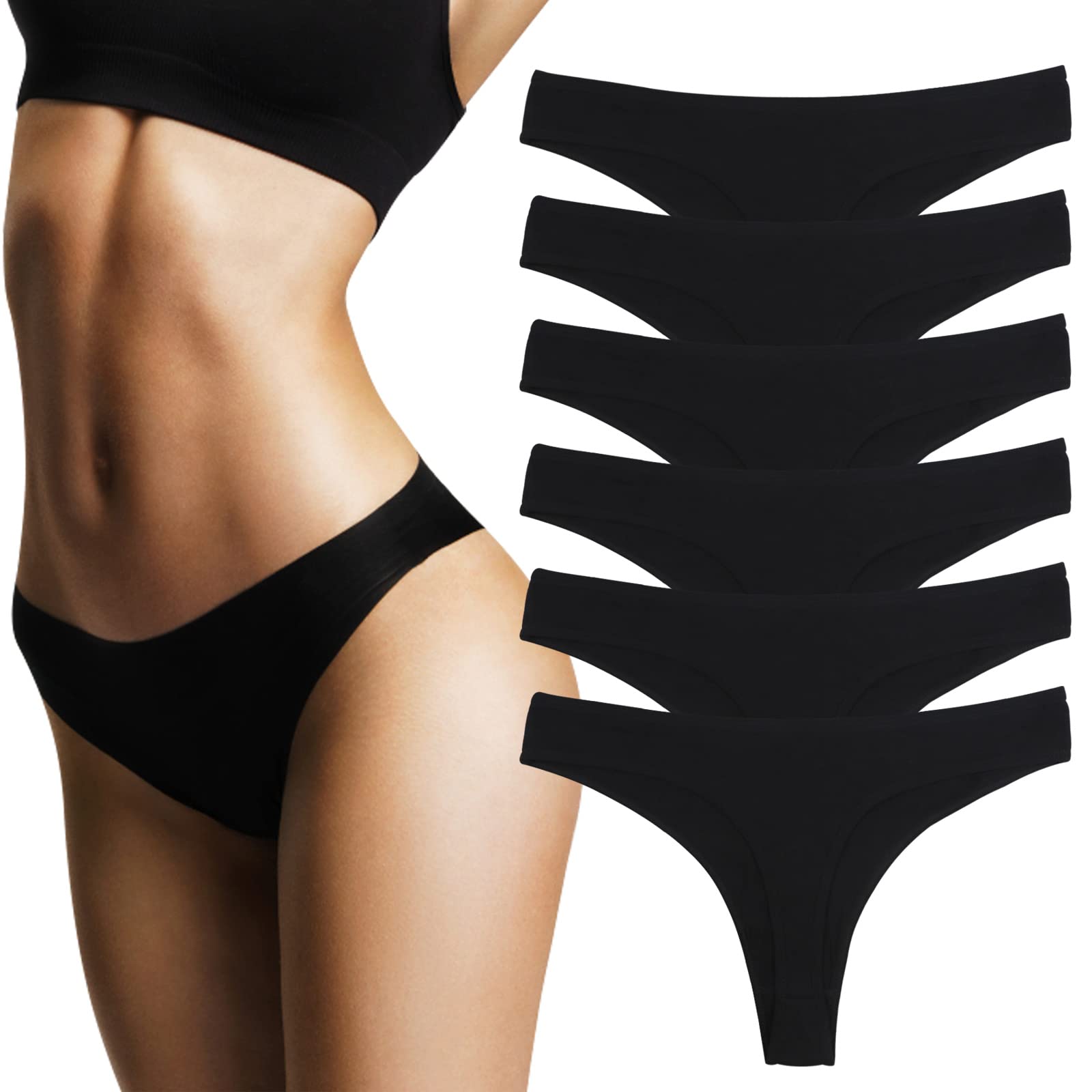 DRESHOW 6 Sztuk Stringi Damskie Bawełniane Oddychające Majtki Bielizna Bikini