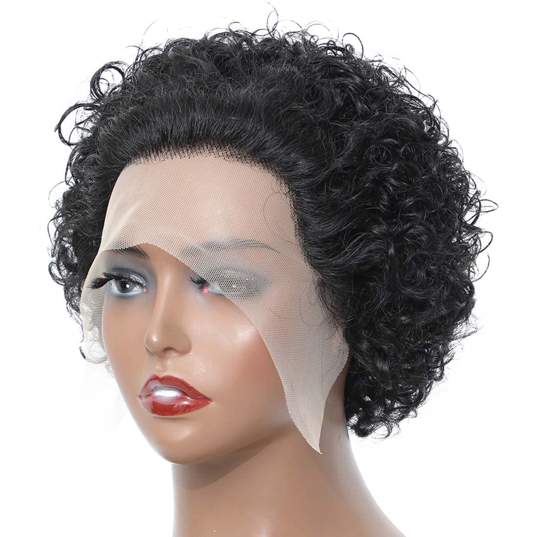 13 x 1 parrucca anteriore in pizzo corto umano capelli parrucca donna brasiliana naturale ricci capelli umani parrucca 150% densità (nera)