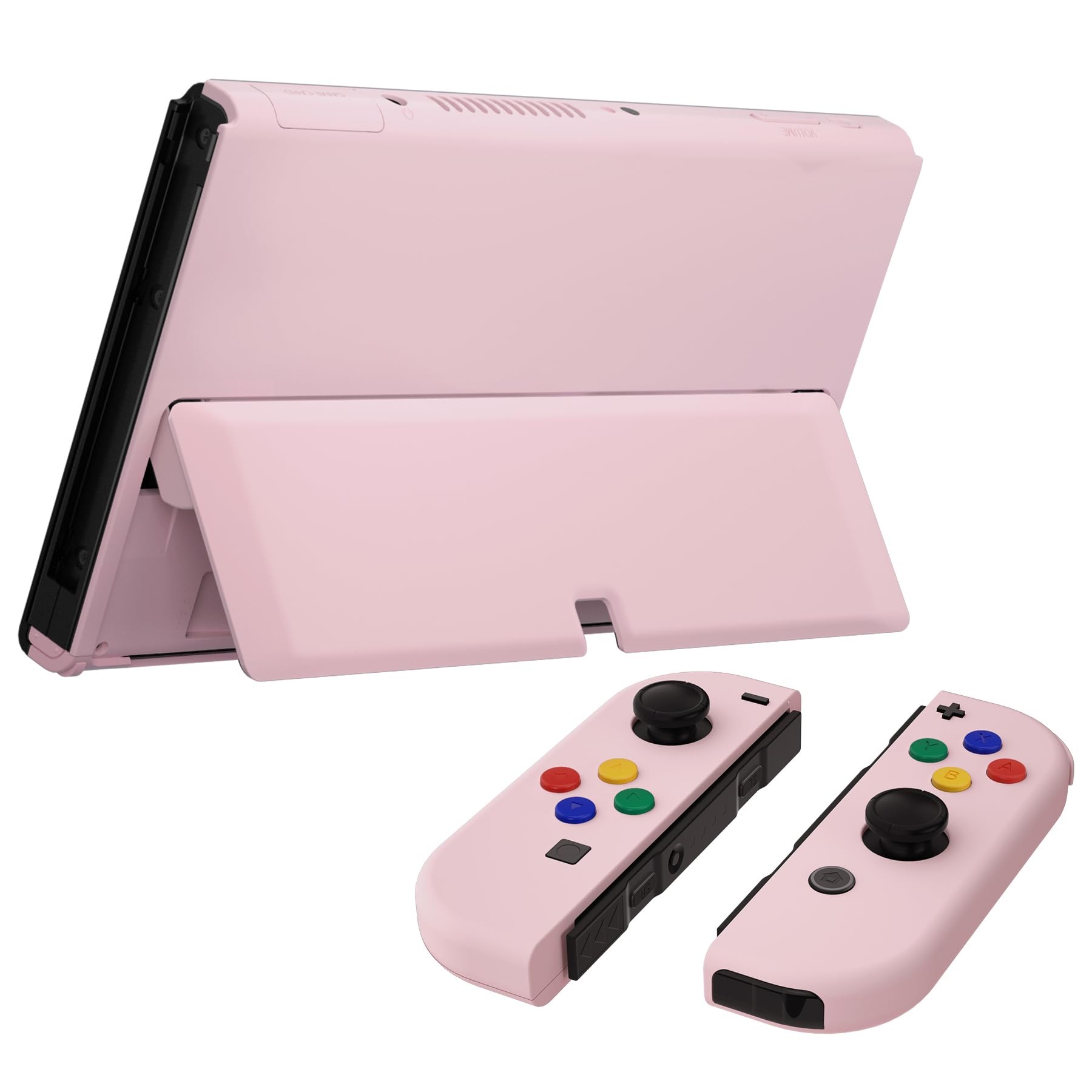 eXtremeRate Coque Complète de Remplacement avec Bouton pour Nintendo Switch OLED, Coque avec Bouton avec Support pour PC Personnalisé pour Nintendo Switch OLED, Rose Cerise