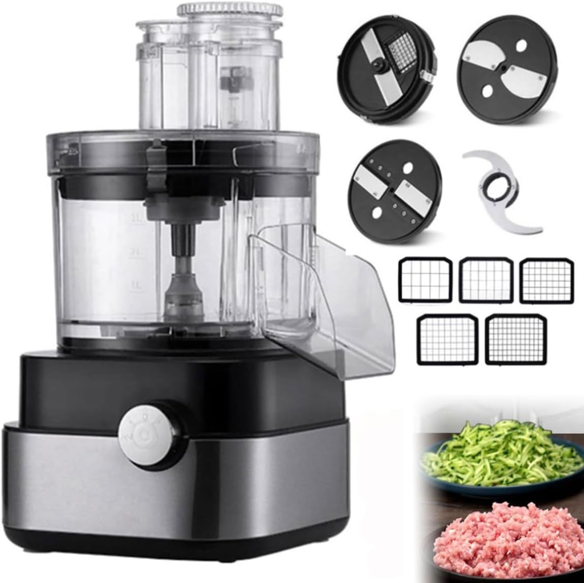 Commercial Food Processor Electric Vegetable Dicer Chopper 600W 5 in 1 Professional Veggie Shredder Grater Multifunctional Meat Grinder Blender with 5 kinds of mold