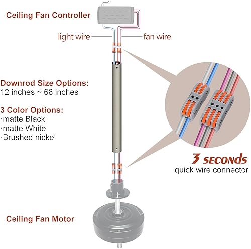 Miniatura 9 de Ventilador de techo blanco mate de 12 pulgadas, incluye 5 cables de extensión y 4 clips de cableado