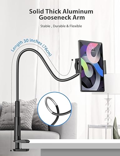 Miniatura 3 de Acuvar Soporte para tablet para cama, soporte de cuello de cisne con brazo flexible ajustable compatible con iPad Air Pro Mini, Samsung Tab,