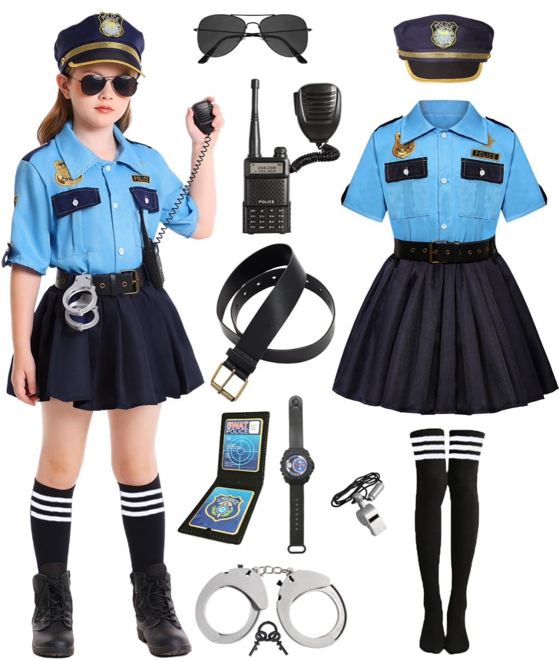 Costume da polizia, da ragazza, per bambini, da polizia, per carnevale, cosplay, abbigliamento
