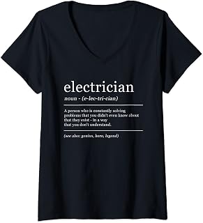 Womens Dictionary Electrician Electricity Definition V-Neck T-Shirt