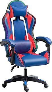 Wyścigi Styl Gaming Chair, Blue Red Ergonomiczne krzesło wyścigowe, RGB Kolorowe światła Masaż Gaming Krzesła, dla Dorosłych Nastolatki B