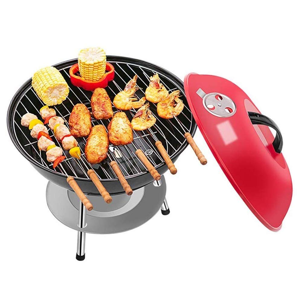 Grill do użytku domowego, piekarnik na węgiel drzewny, przenośna mini półka grilla zewnątrz, mały okrągły z pokrywką, zdejmowany korpus piekarnika ułatwiający czyszczenie,Grill ogrodowy