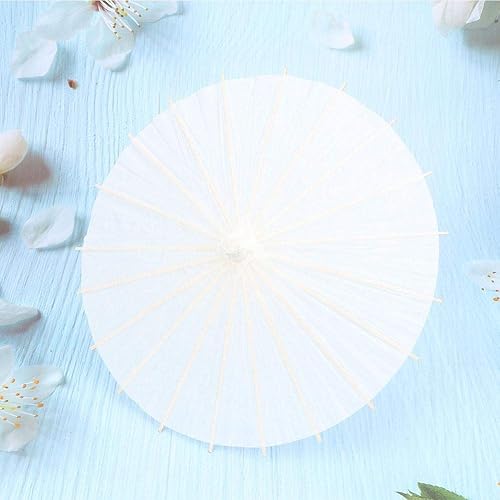 Miniatura 5 de Paraguas de papel impermeable, color blanco puro, hecho a mano, de papel aceitado chino para bodas, damas de honor (diámetro de 15.6 pulgadas)