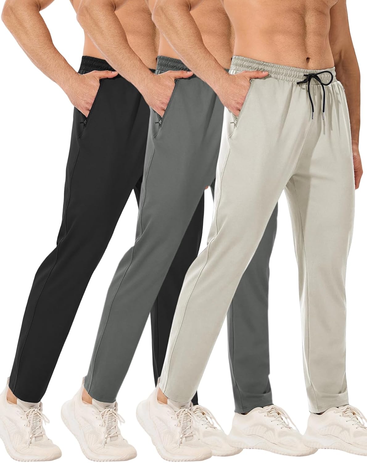 3-4 Packs Mens Sweatpants with Zipper Pockets Lightweight Workout Joggers for Men Men's Athletic Running Pants