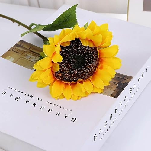 Miniatura 7 de 1 ramo de girasoles artificiales amarillos de 19.68 pulgadas con tallos, flores de sol artificiales realistas, ramo de girasoles de seda falsa, para