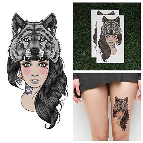 Tattify Wolf Headdress Temporary Tattoo - Leader of the Pack (Set of 2) - Other Styles Available - Fashionable Temporary Tattoos
