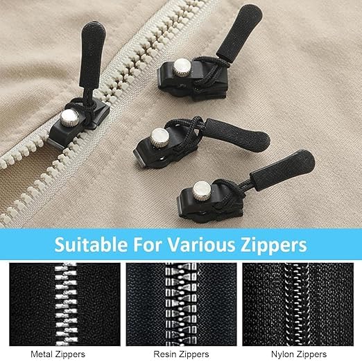 TAKASH Zipper Repair Kit Instant Zipper Sliders with Nylon Pull Tabs,Replacement Plastic Zipper Pulls,Universal Screw-Fix Removable Zippers for Bags,Jackets-Luggage Black(Pack of 6,Small) 3