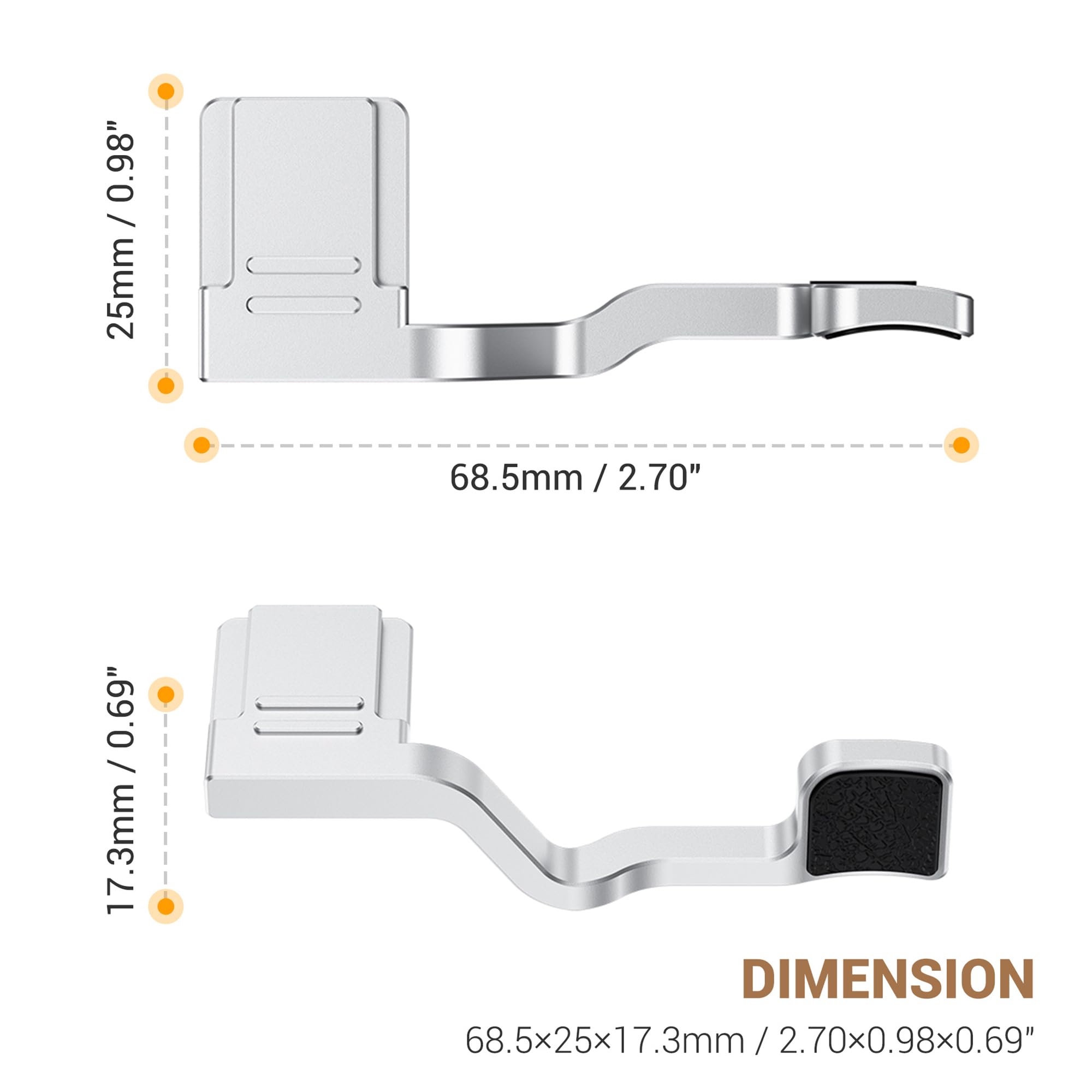 JJC Impugnatura in metallo per fotocamera Fujifilm FUJI X-T30III X-T30II X-T30 X-T20 X-T10, supporto per pollice Hot Shoe per fotocamere con una mano sola, argento | Supporto per Pollice su Slitta Flash con Pulsante di Scatto Morbido, Migliore Presa per S