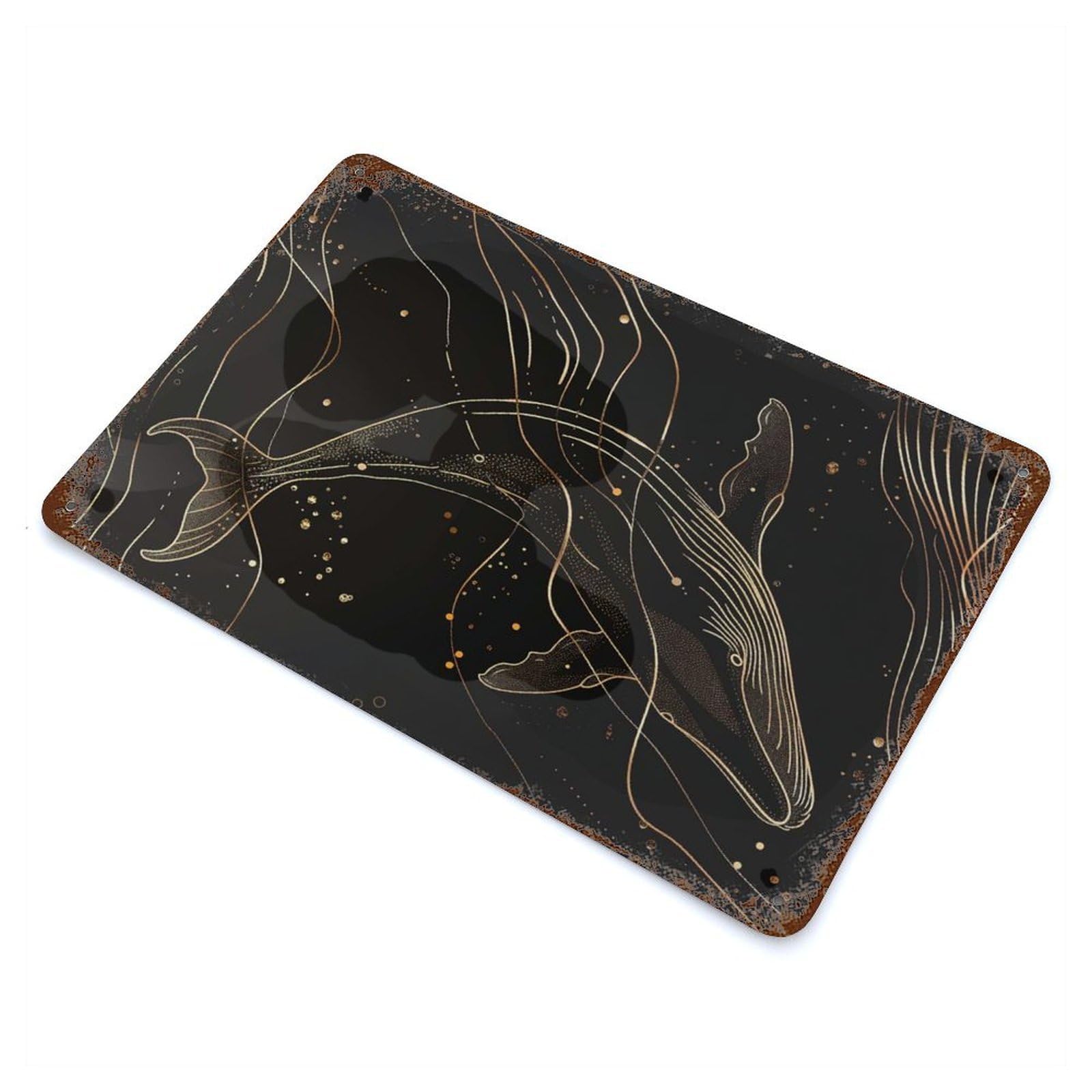 Rust Effect Golden Whale Ocean Rusty Metal Tin Sign 11.8"x7.9", Old School Wall Decor for Cafe, Home Bar And Lounge Decor