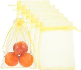 sourcing map 30 bolsas de protección de frutas, 11.8 x 7.9 pulgadas, bolsa de malla de jardín con cordón para pájaros, bolsas de barrera para plantas, frutas, flores, verduras, color amarillo
