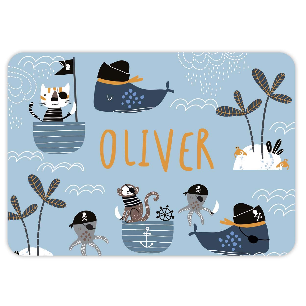 Paper Themes Personalised Placemat for Kids (Pirate Cat and Monkey)