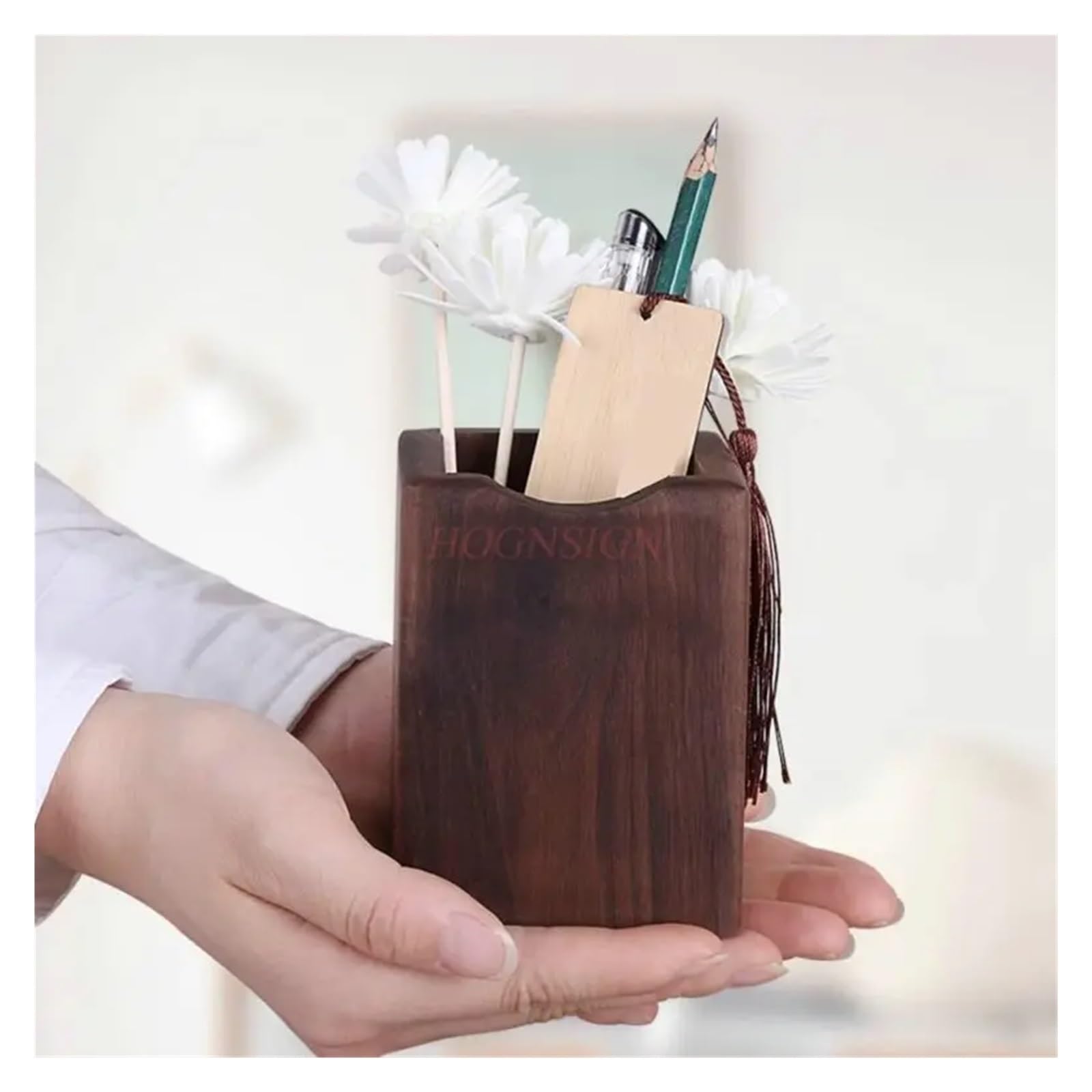 Stiftehalter 1pcs Pen Holder Solid Wood Desktop Storage Office Creative Ornament Für Schreibtische(Color 1)