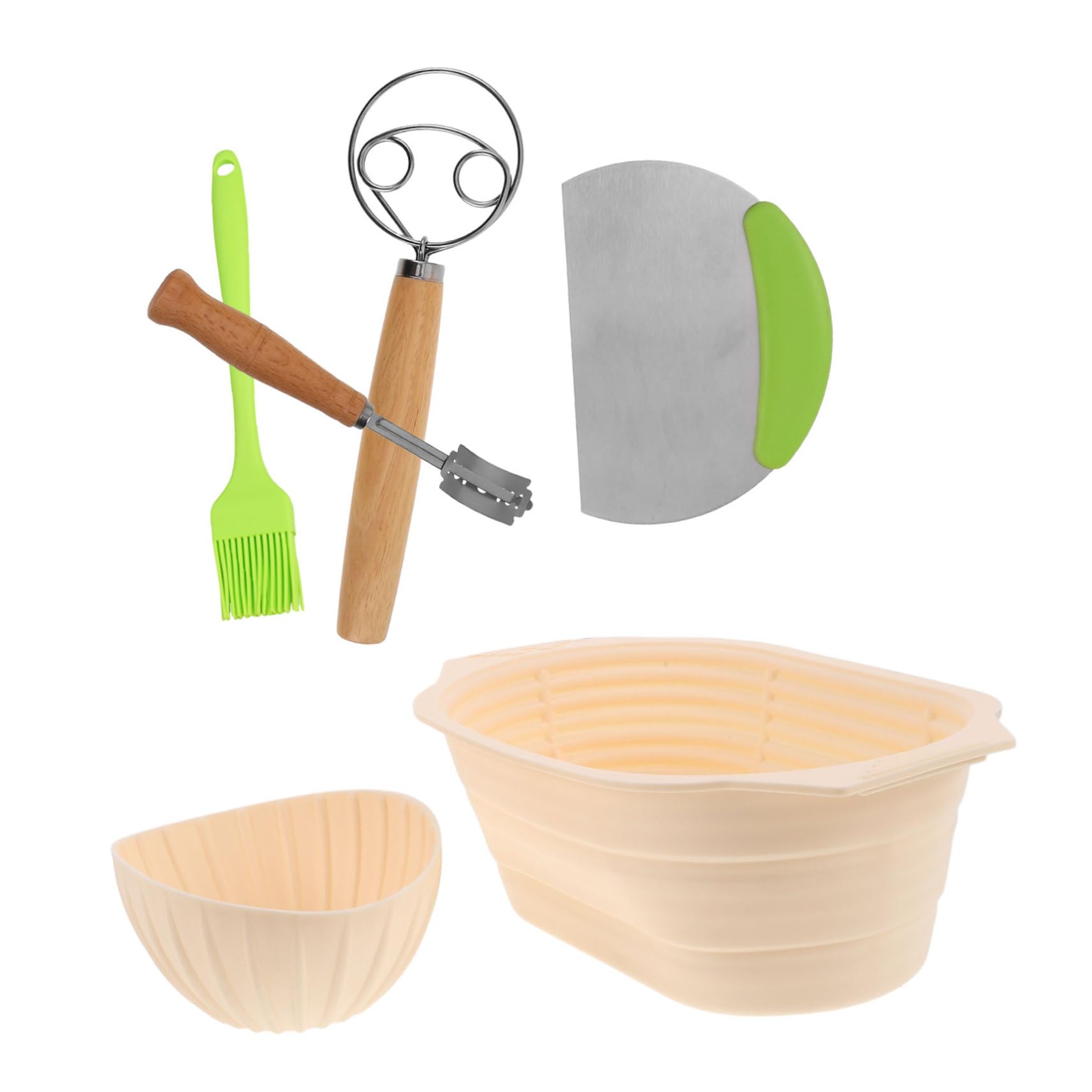 Cesta para Fermentar Pan Banneton Redonda de Silicona y Acero | Juego Completo de 1 Set, Diseño Plegable, Gran Capacidad, para Hornear en Casa