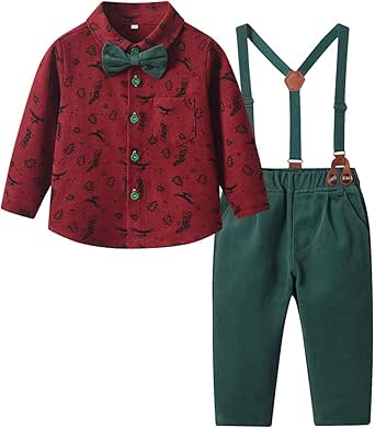 Vêtements De Noël Pour Enfant Garçon Père Noël Imprimé Cerf T-shirt à Manches Courtes Short Rouge Gentleman Noël 2 Pièces Tenue Costume 86 Garçon, Vert, 12-18 Mois