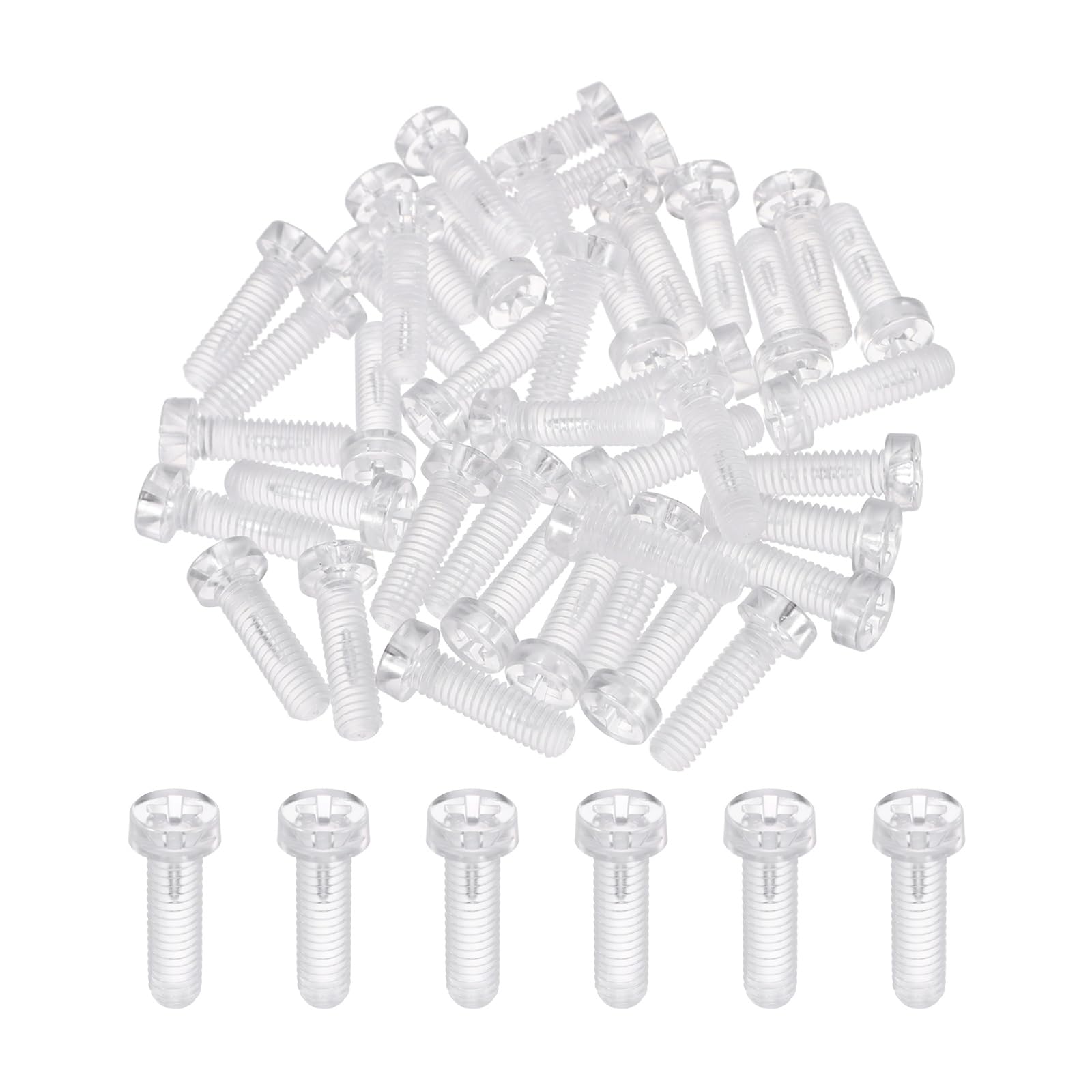 sourcing map 40Pcs Clear Acrylic Screws, M6x20mm PC Plastic Phillips Round Head Screw Metric Coarse Thread Bolts for Machine Accessories, Transparent