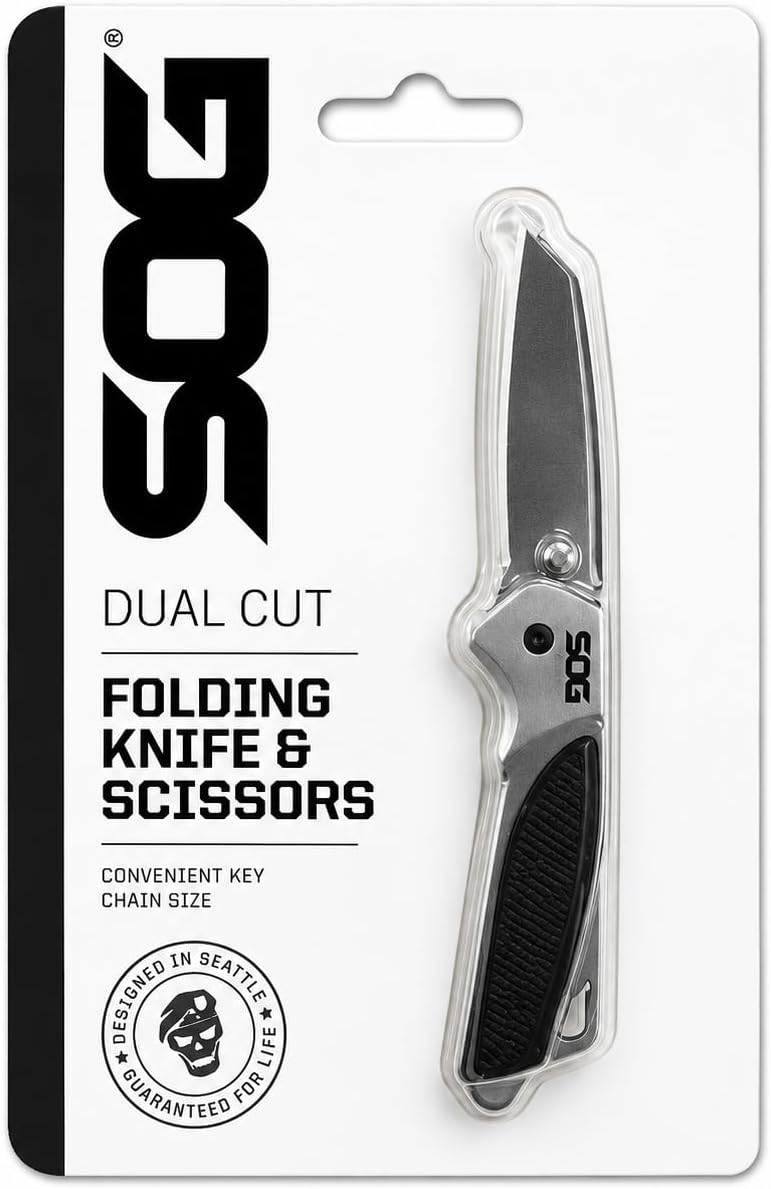 SOG Dual Cut DC1001-CP cuchillo plegable y tijeras plegables, hoja de acero inoxidable, multiherramienta compacta para transporte diario
