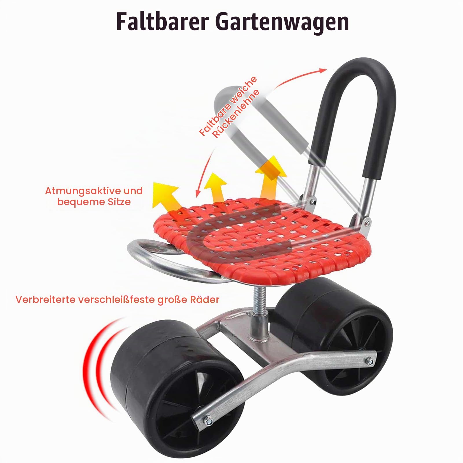 Gartenhocker Auf Rollen, Rollsitz für Gartenarbeit, Mit Verstellbarer Höhe