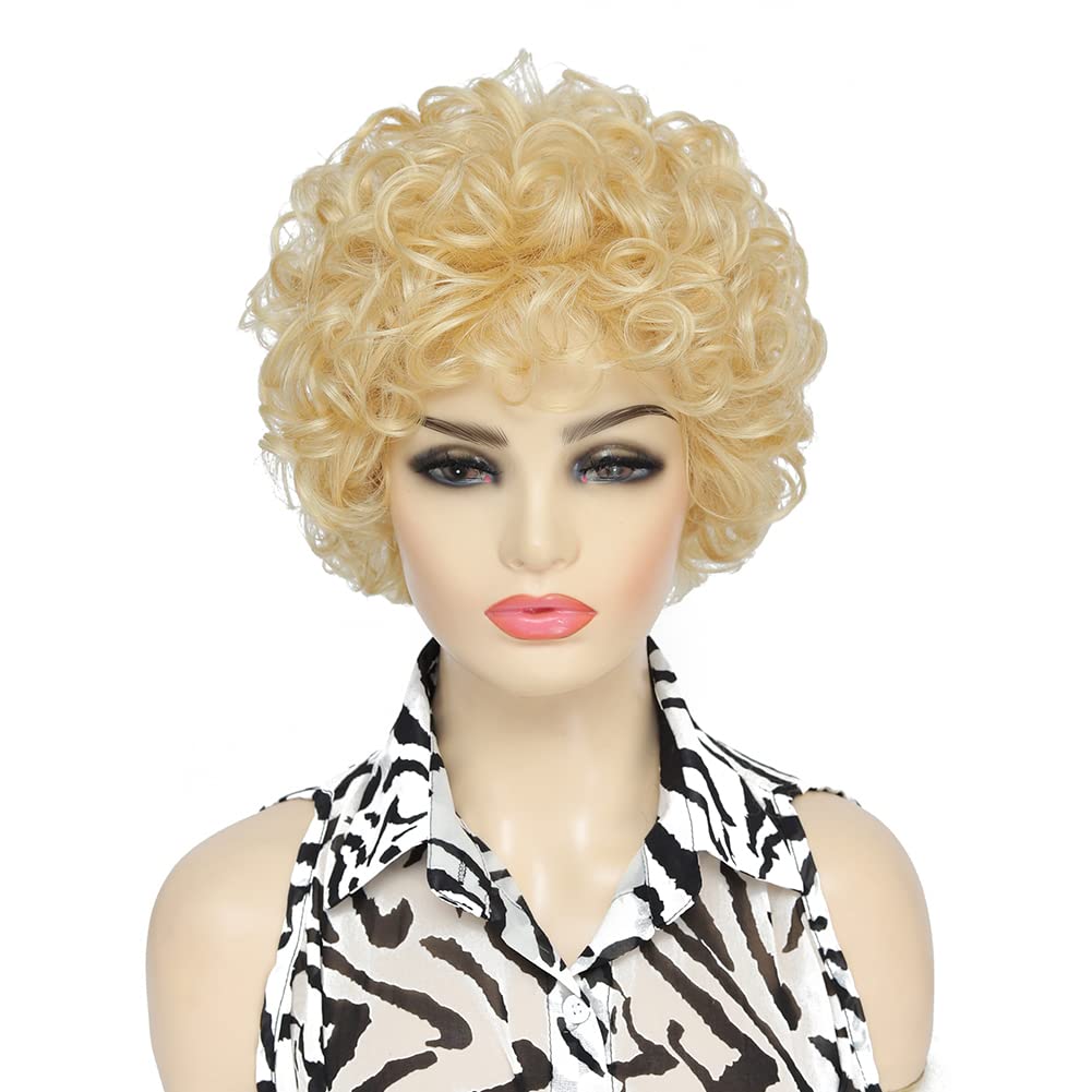 HUA 613 Short Curly Wigs Human Hair for White Women Honey Blonde Color Pixie Cut Curly Wigs Human Hair for Black Women Wear and Go Glueless Wigs 100% Human Hair Wigs with Bangs 6 Inch Short Wig #613