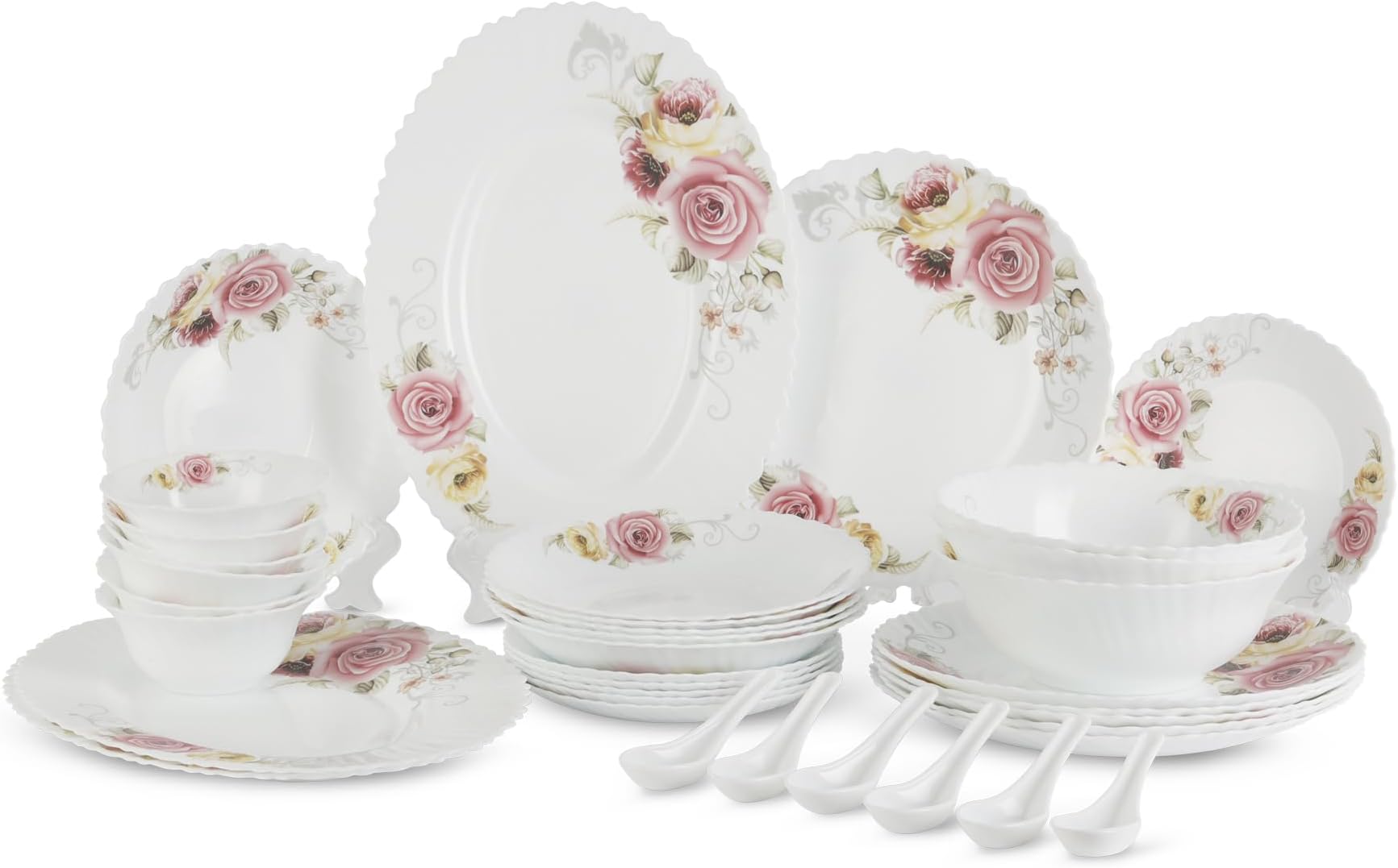 Royalford 36 Piece Opalware Dinner Set- RF11996 Dishwasher-Safe and Microwave Safe White and Floral