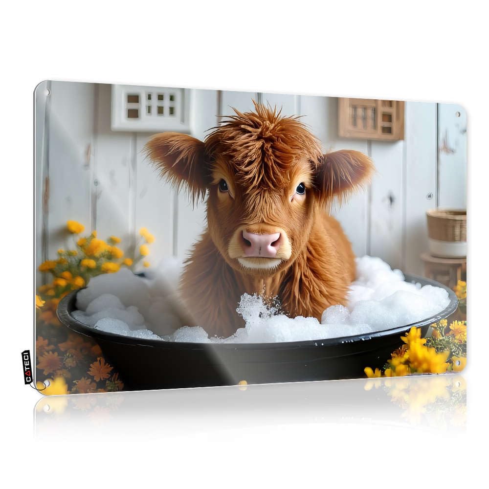 Sujd Colour Wall Retirement Gift Vintage Wall Art | A Cow Is Taking A Bubble Bath. Western For Backyard Bar Living Room(30X40cm)