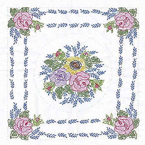 Tobin Stamped Quilt Blocks Cross Stitch Kit, 18 by 18-Inch, Floral Bouquet, White, 6 Per Package