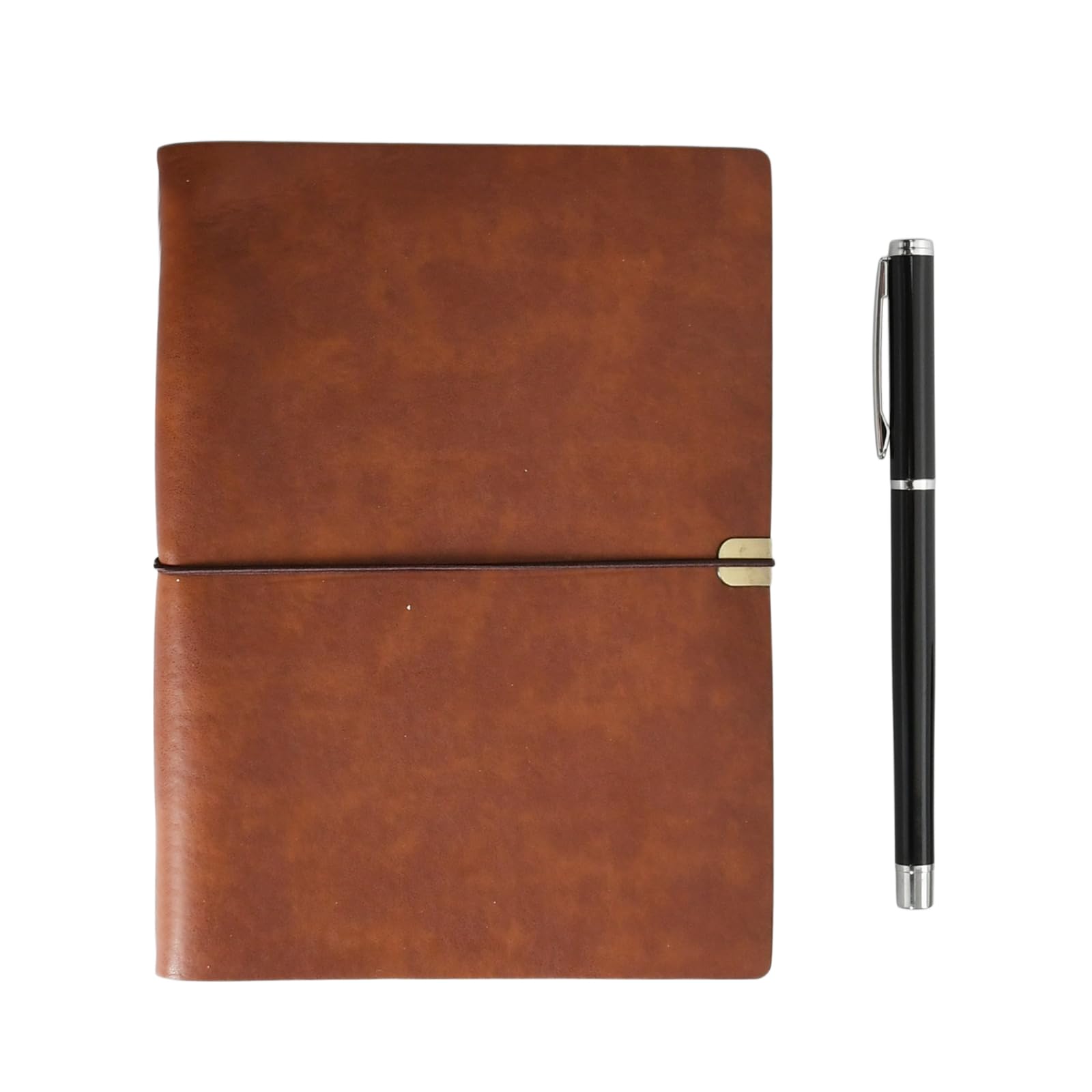 Rieoany Loose-Leaf A5 Notebook, Vintage Leather Journal, Detachable Strap, Includes Black Gel Pen,17.2x23.5 cm, 100 Sheets Included, Red-Brown