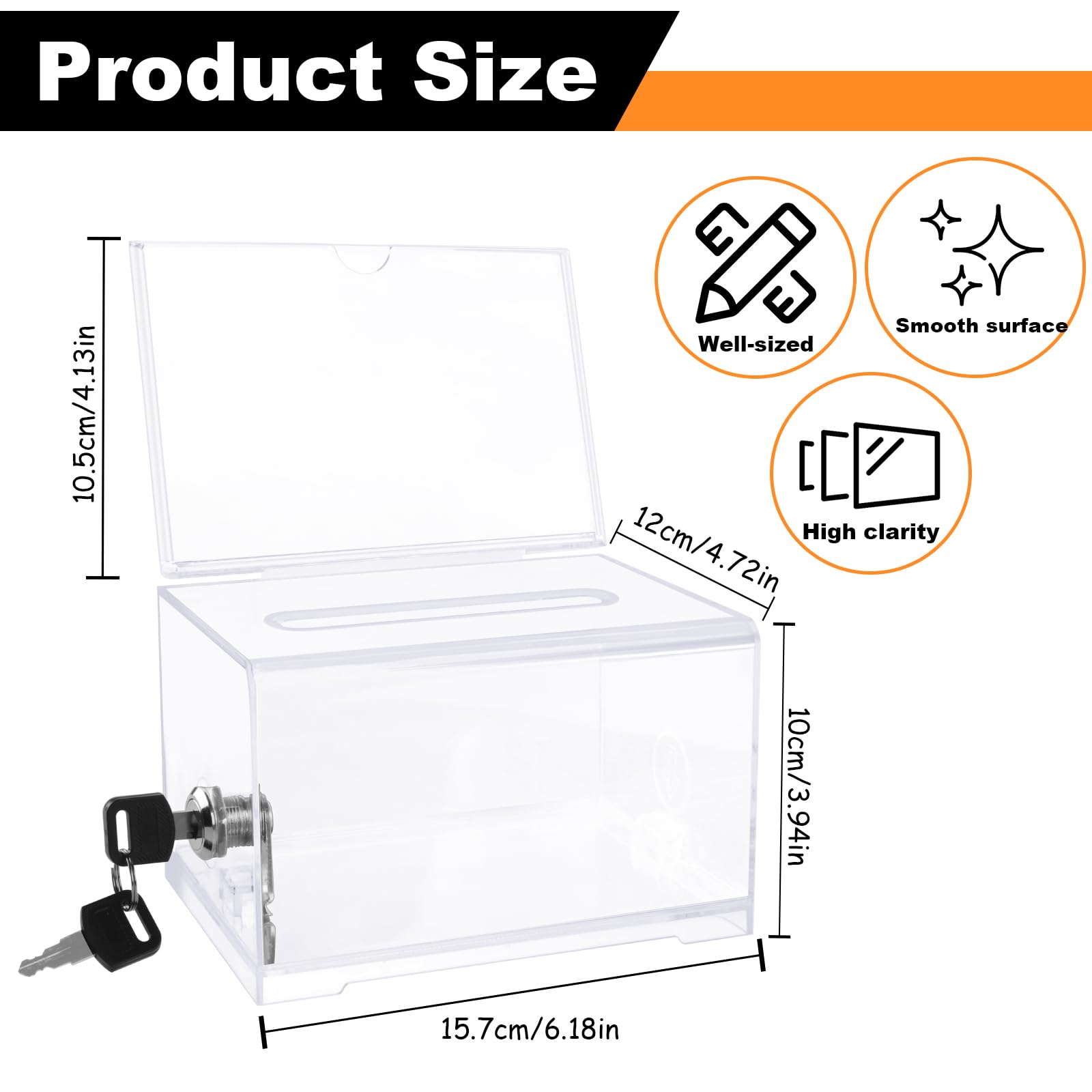 Acryl Spendenbox Abschließbar, Transparent Spendenbox mit Schloss und abnehmbarem Schildhalter, Wahlurne mit Einwurfschlitz für Spenden, Abstimmungen & Gewinnspiele (16 × 12 × 10 cm)