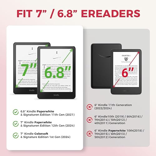 Miniatura 2 de Funda con lazo de cereza rosa para lectores electrónicos de 7 pulgadas6.8 pulgadas, compatible con Kindle Paperwhite de 1211 generación, MEEBOOK,