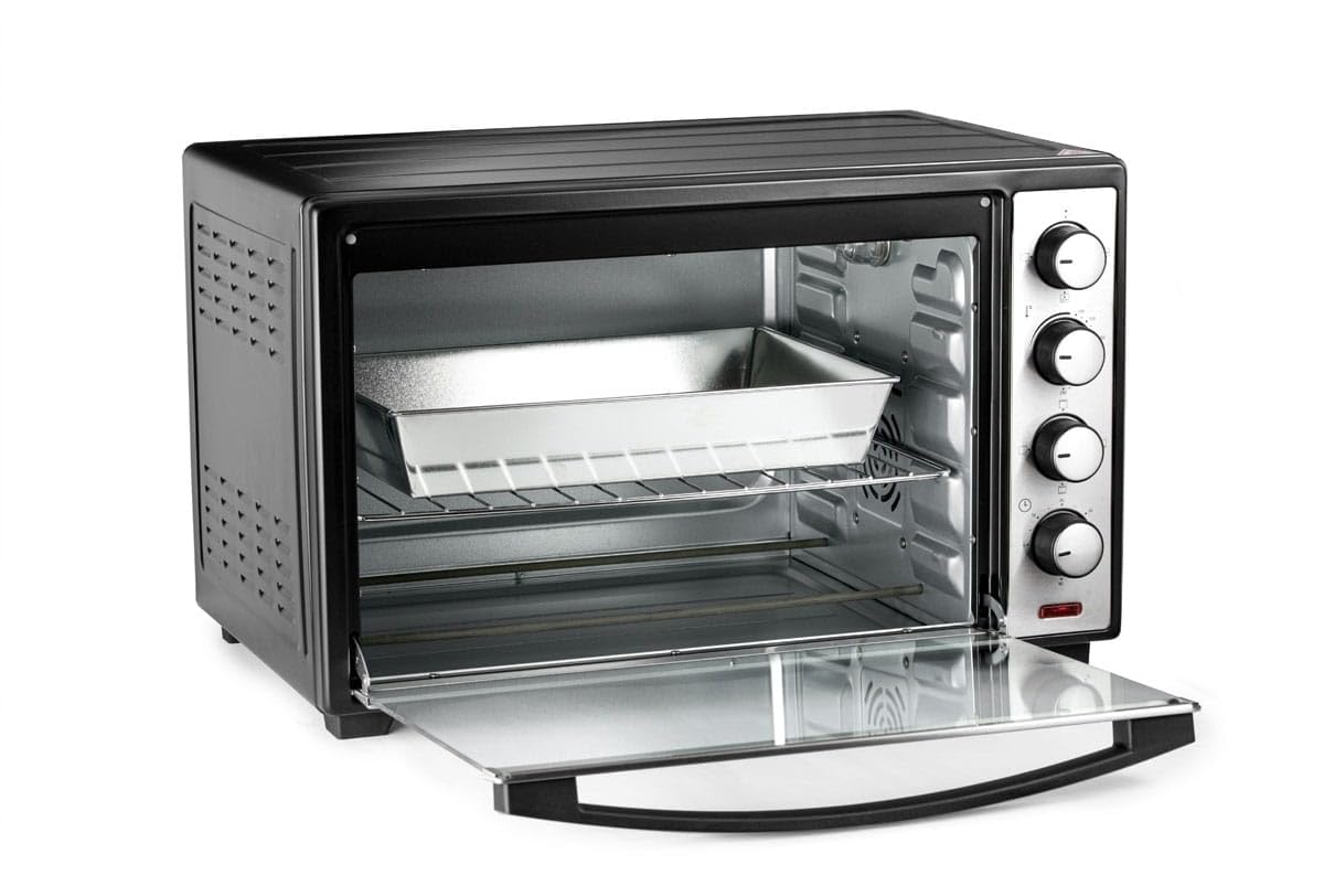 Koliber SUPERMAX X 3000W Backofen 48L Umluft Drehspieß Familienofen Pizzaofen Edelstahl 2000W Ober Unterhitze Timer Innenbeleuchtung Tischbackofen Schwarz
