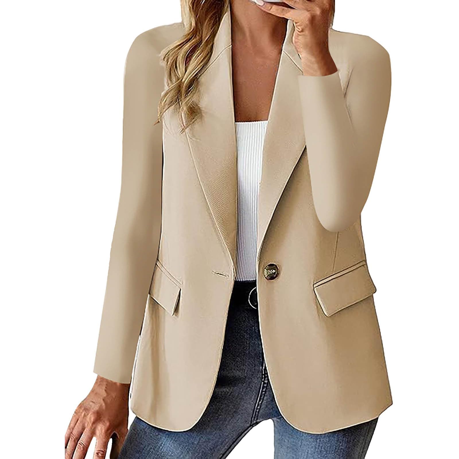 Droeadgor2024 Blazers for Women Trendy Business Casual Jackets Long Sleeve Open Front Cardigan Work Suit Fall Fashion Blazer