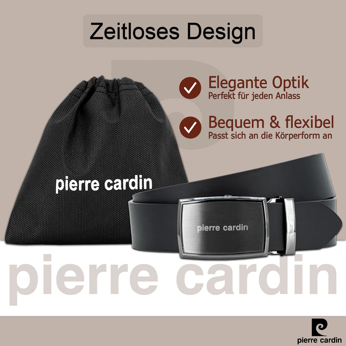 Pierre Cardin Leder-Gürtel Herren 40 mm Rindleder schwarz