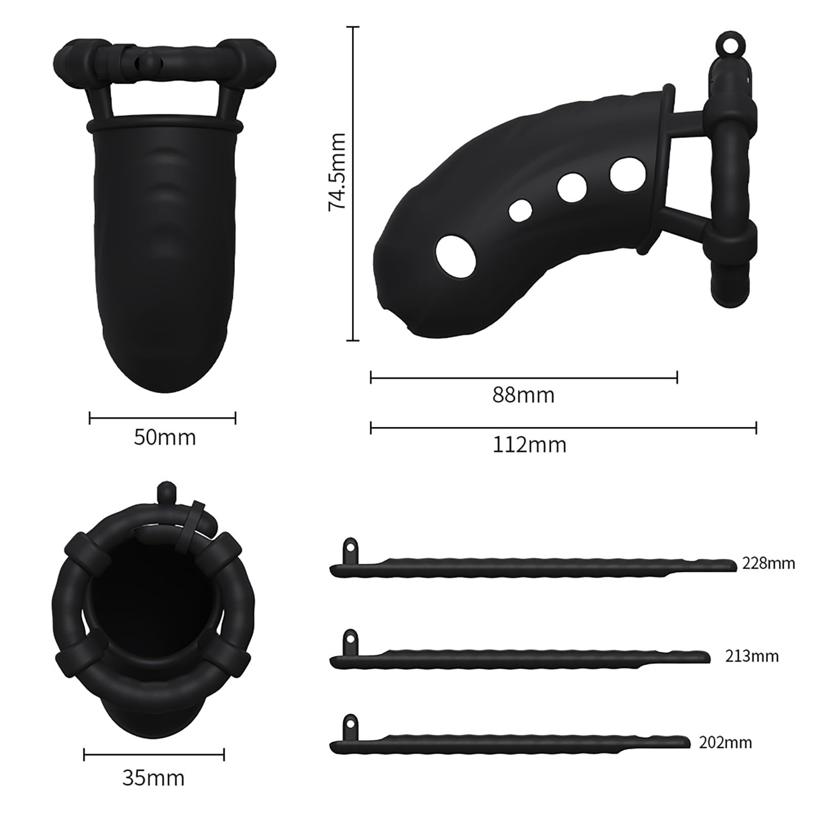 Giocattolo del sesso della gabbia del pene del silicone con 3 anelli di dimensioni diverse ventilato piccolo set di gabbia di castità gabbia del cazzo SM Fetish Bondage per gli uomini (Black)