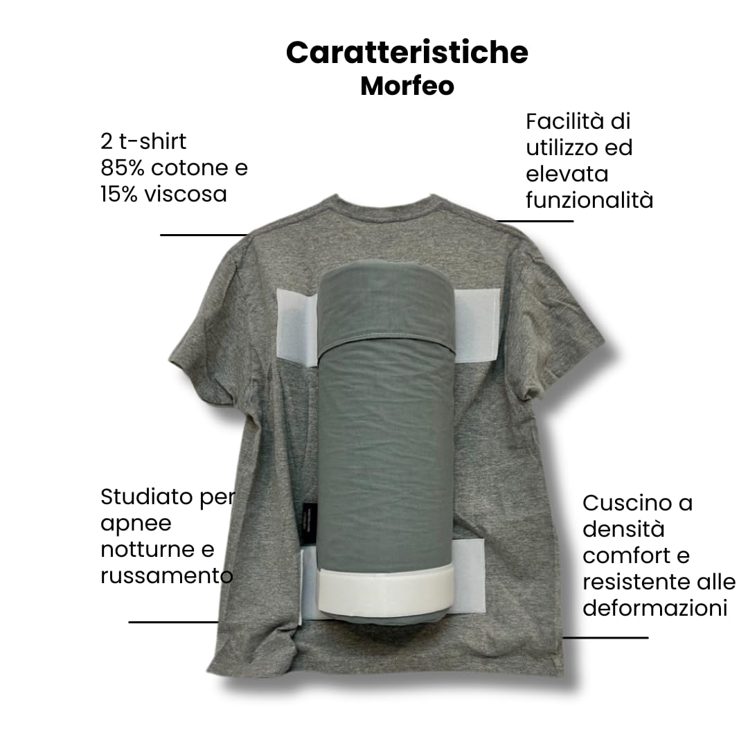 Morfeo Maglietta Antirussamento per Dormire sul Fianco - Cuscino antirussamento – Sistema per Apnee Notturne – 2 T-Shirt con Supporto in Memory Foam Rimovibile – Lavabile e Traspirante – Unisex (XL)