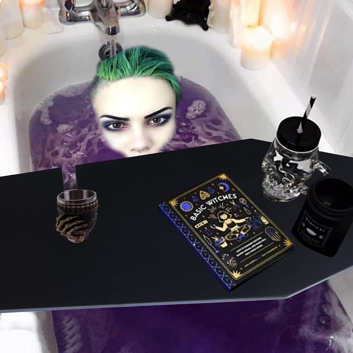 Waterproof Painted Wood Coffin Bath Tray for Goth Bathroom Decor
